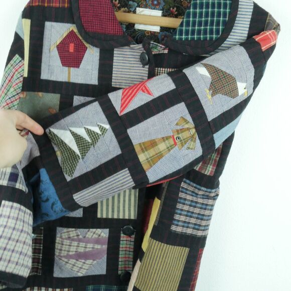 Handmade Large Patchwork Quilt Coat Jacket Cottagecore Grannycore Farmcore Boho - Picture 5 of 11
